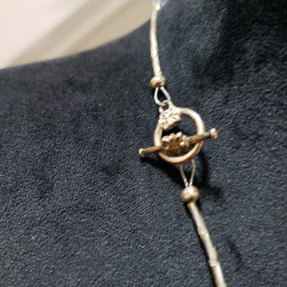 Womens Oval Blue & White Glass Beaded Pendant Necklace - Picture 6 of 6